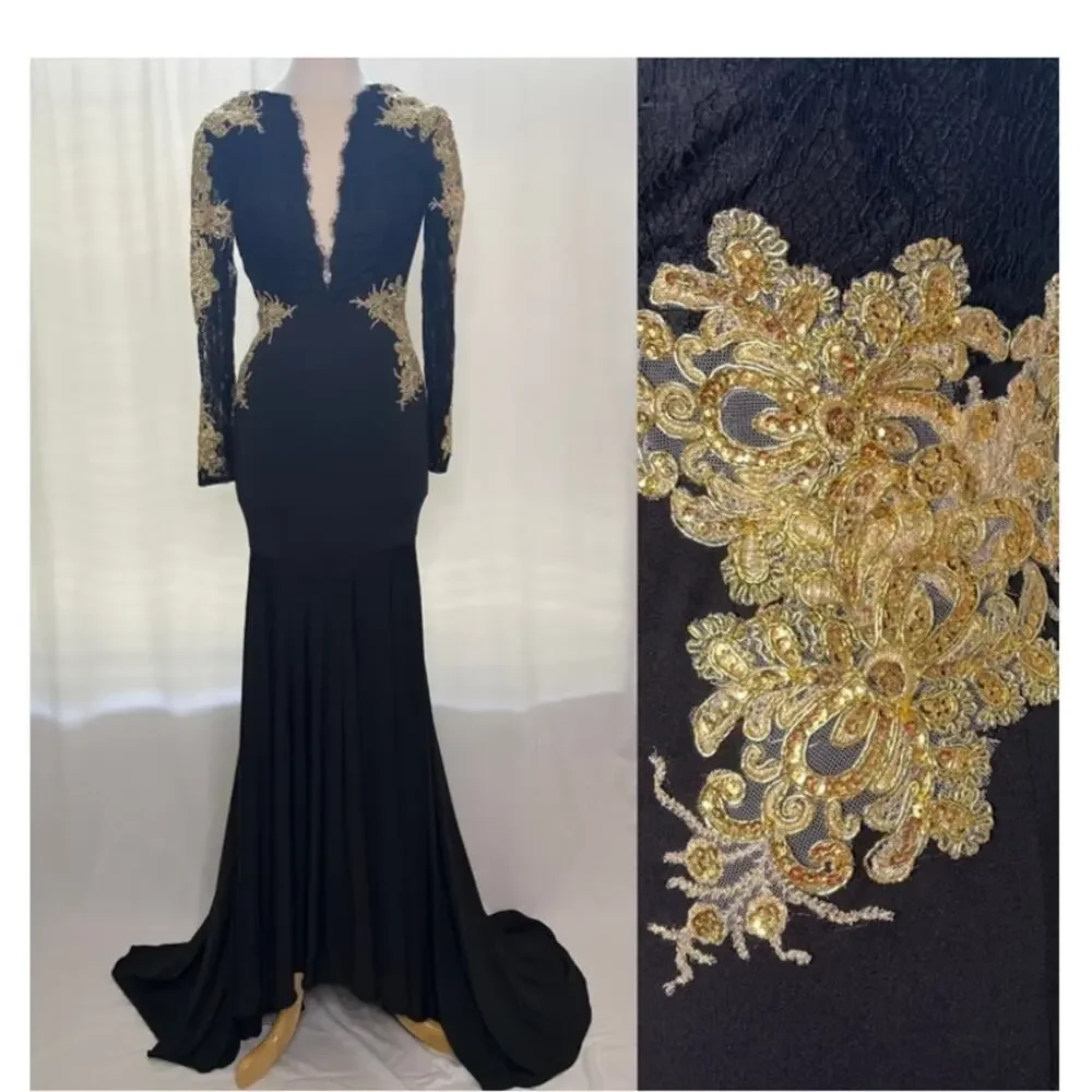 Vintage Black and Gold Mini Dress - Picture 2 of 8